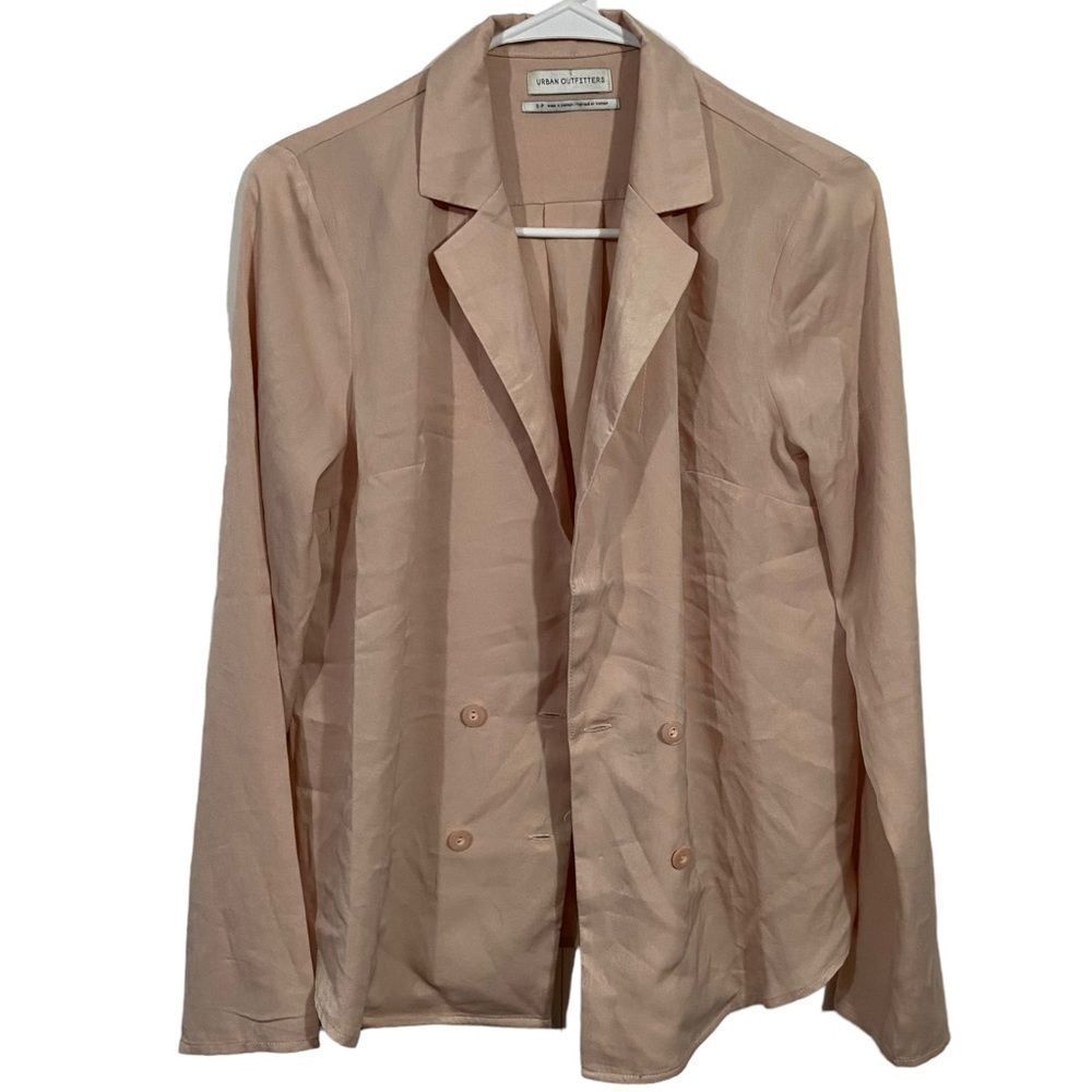 Urban Outfitters Blush Satin Long Sleeve Blouse